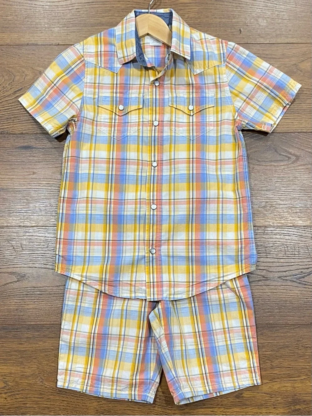 Gymboree Boys ‘Country Trail’ Blue and Yellow Plaid Short Set Size 7